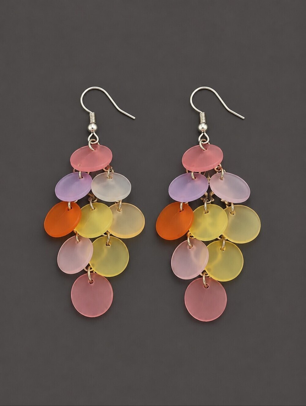VTG 1990s Rainbow Mod Acrylic Cascade Chandalier Dangle Hook Earrings